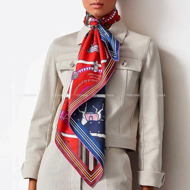 年秋冬 Hermes エルメス スカーフ カレ90 ダブルフェイス 馬着 ルージュ マリン シルク100 新品