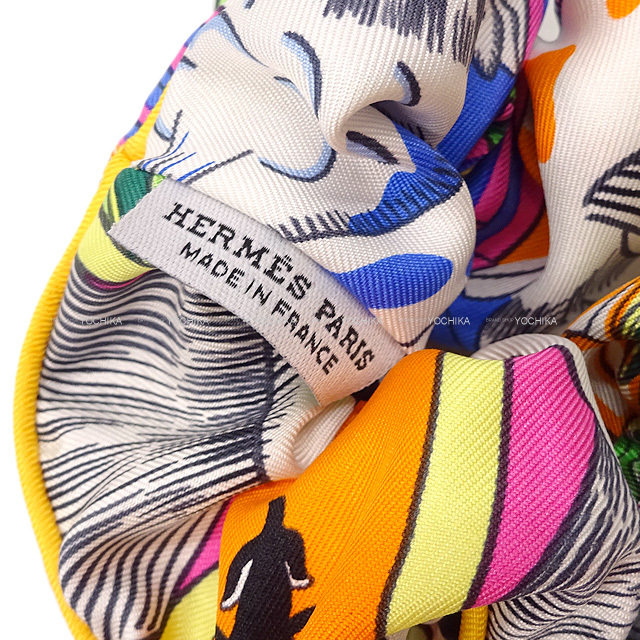 HERMES エルメス シュシュ ヘアゴム パッチワーク "クラウディア アニマポリス" オレンジXマルチカラー シルク100％ 新品
