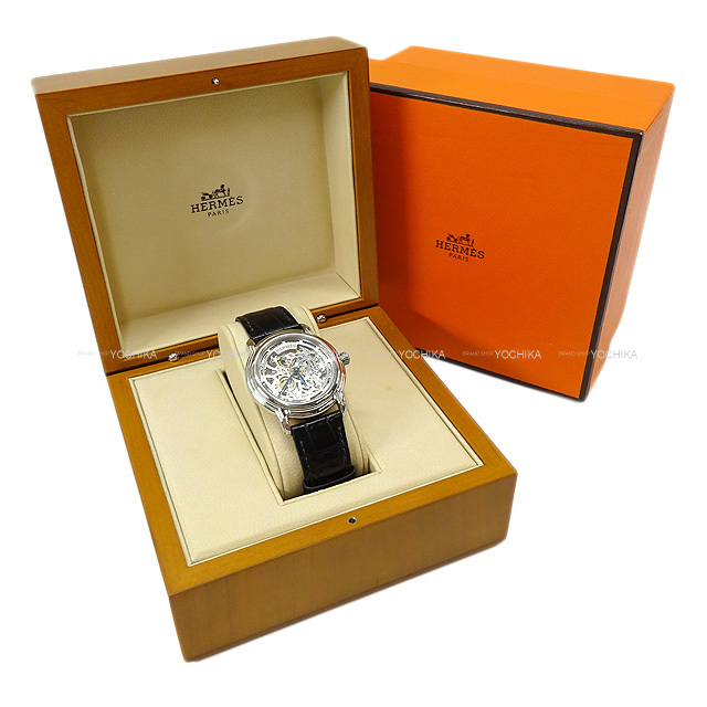 Hermes エルメス メンズ 自動巻き腕時計 セザム スケルトン Sm1 710 2 黒 ブラック シルバー ステンレススチール シルバー金具 Saランク 中古