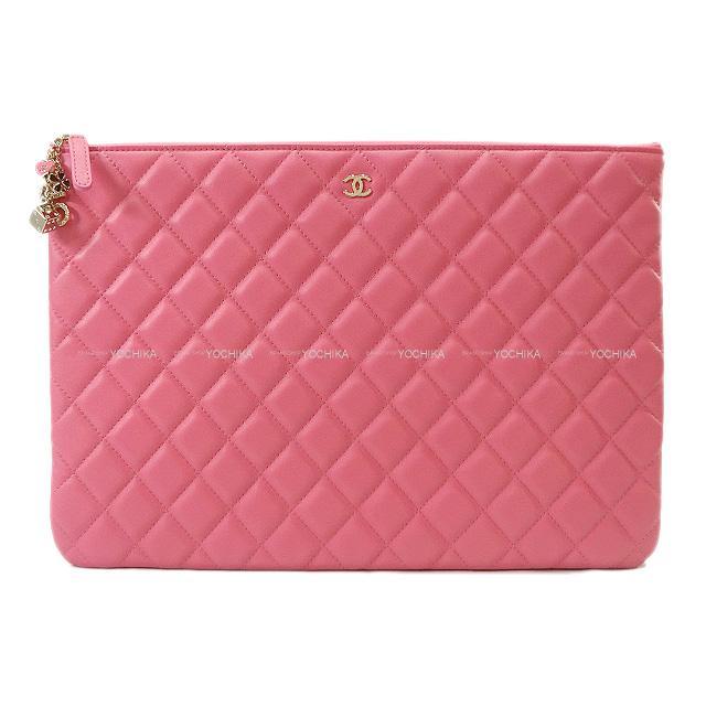 Chanel シャネル マトラッセ ココマーク カジノチャーム クラッチ ポーチバッグ ピンク ラムスキン シャンパンゴールド金具 16 新品同様 中古