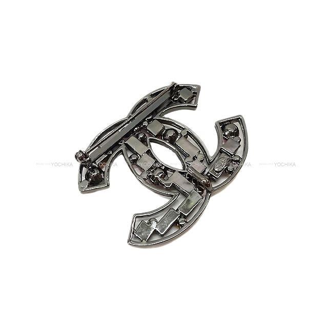 CHANEL シャネル ココマーク ラインストーン ブローチ ピンク/黒 ガンメタル金具 05A 新品未使用