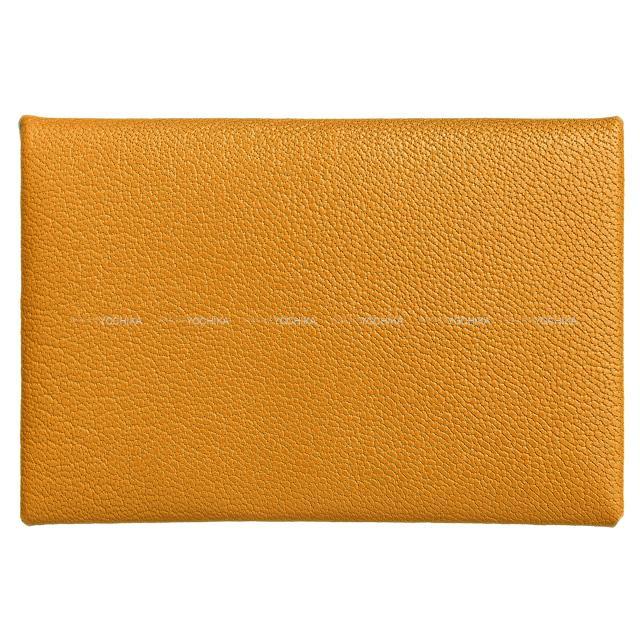 HERMES エルメス カードケース Calvi(カルヴィ) ムタード(マスタード) シェーブル シルバー金具 新品未使用