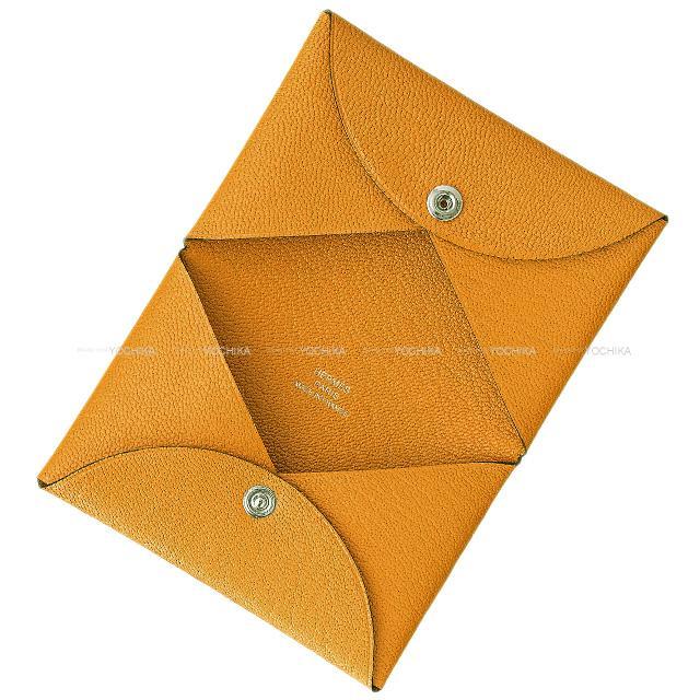 HERMES エルメス カードケース Calvi(カルヴィ) ムタード(マスタード) シェーブル シルバー金具 新品未使用