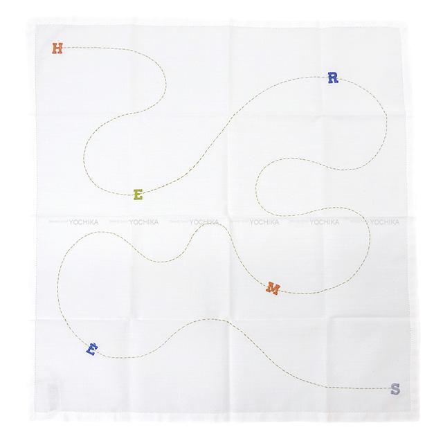 HERMES エルメス ロゴ ステッチ ハンカチ 白/マルチカラー コットン100％ 新品未使用