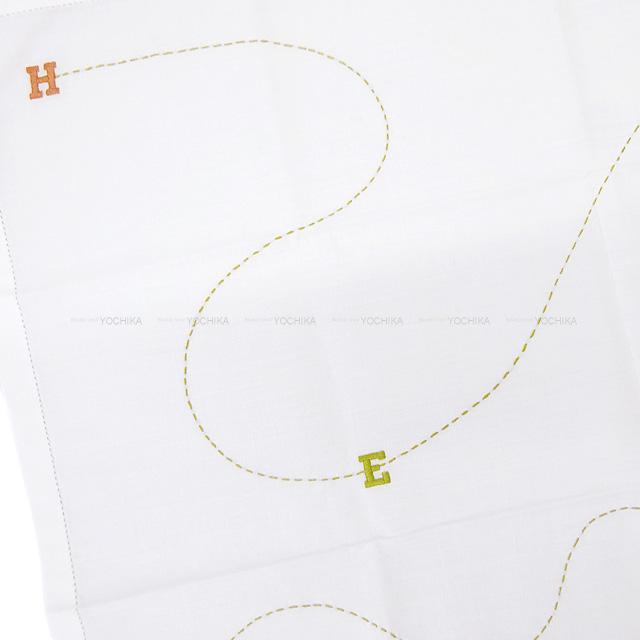 HERMES エルメス ロゴ ステッチ ハンカチ 白/マルチカラー コットン100％ 新品未使用