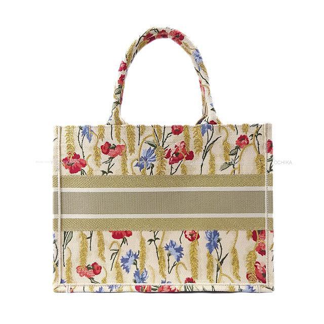 21年クルーズコレクション Christian Dior クリスチャン ディオール ハイビスカス ブックトート 花柄刺 スモールトートバッグ ベージュ マルチカラー コットン Mrtn 新品