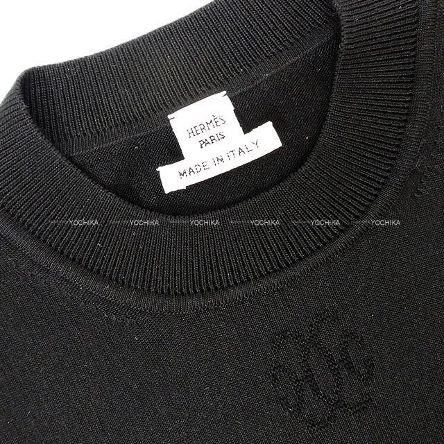 21年 春夏 Hermes エルメス レディース 半袖 ニット H リフト 黒 シルク57 コットン43 34 新品