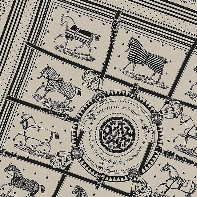 HERMES エルメス スカーフ カレ140 新馬着 ナチュラル/黒 (ブラック