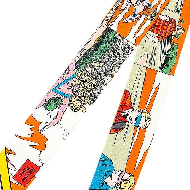 HERMES エルメス スカーフ ツイリー WOW アメコミ風 オレンジ/ヴェール