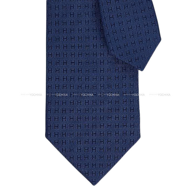 HERMES エルメス ネクタイ Hロゴ/FACONNEE H インディゴ シルク100％ 新品