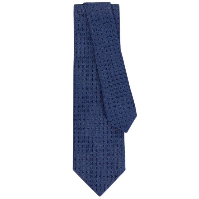 HERMES エルメス ネクタイ Hロゴ/FACONNEE H インディゴ シルク100％ 新品