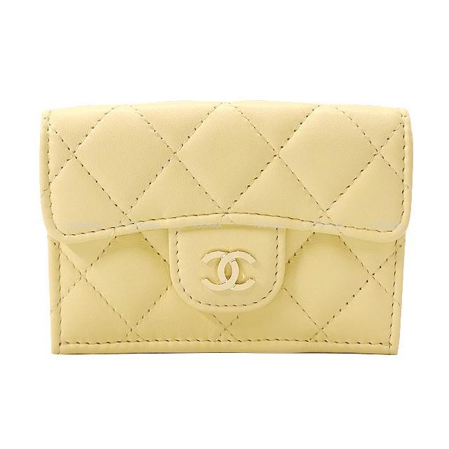 CHANEL シャネル マトラッセ コインケース付 三つ折り コンパクト 財布 イエローベージュ  AP0230 新品未使用