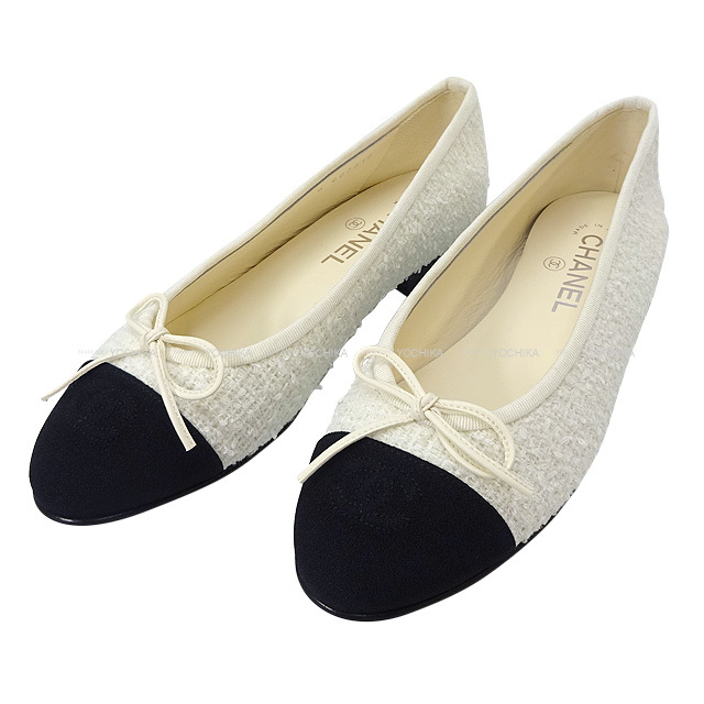 年 クルーズ Chanel シャネル バレエシューズ マトラッセ ココマーク フラット 靴 白 ホワイト 黒 ブラック ツイード 38 1 2 G 新品未使用