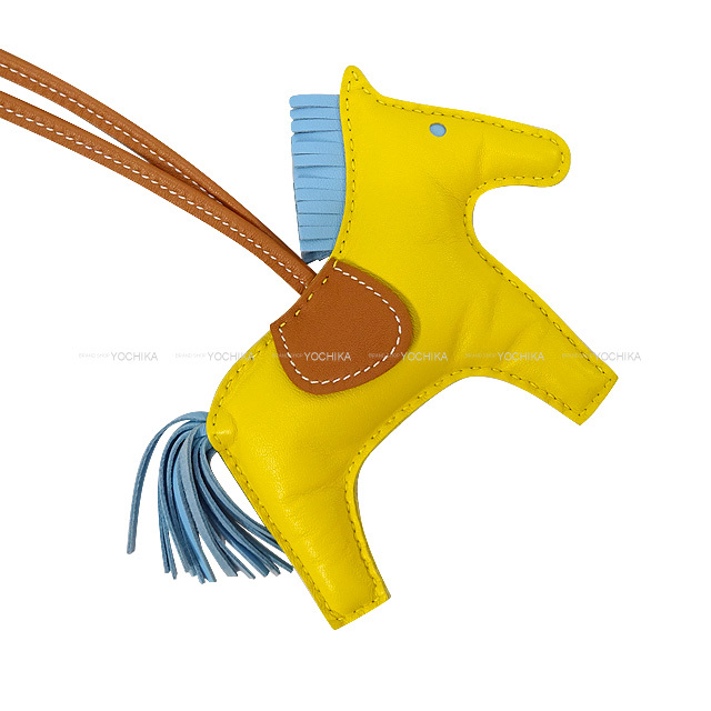 HERMES エルメス バッグチャーム "ロデオ/RODEO" MM ジョーヌナプルXセレステXゴールド アニューミロ(ラム) 新品未使用