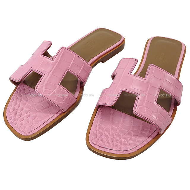 エルメス 引き落とし サンダル オラン スエード ピンクラメ 中古 