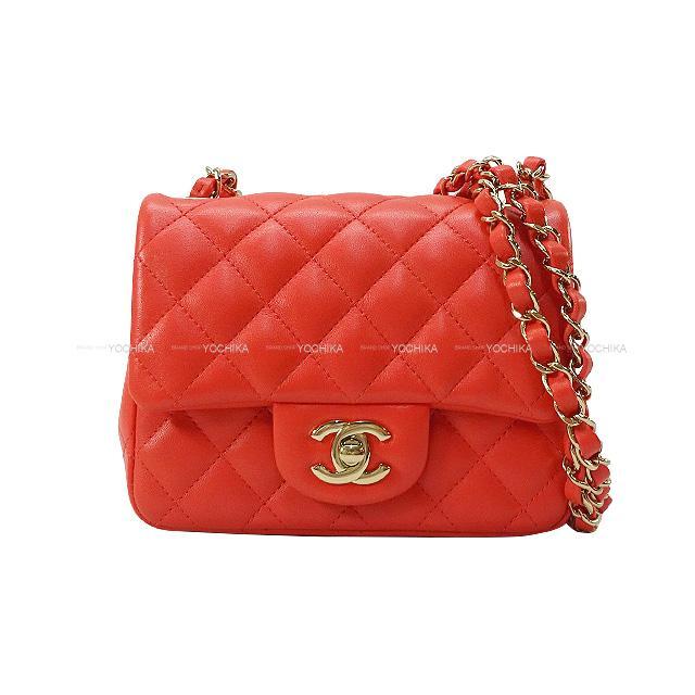 CHANEL シャネル ミニ マトラッセ チェーン ショルダーバッグ ポピーレッド ラムスキン ゴールド金具 A35200 新品