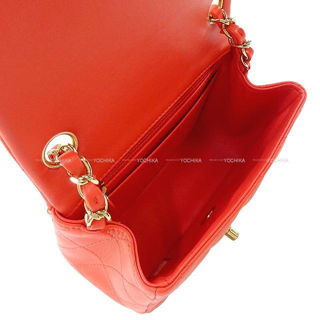 CHANEL シャネル ミニ マトラッセ チェーン ショルダーバッグ ポピーレッド ラムスキン ゴールド金具 A35200 新品
