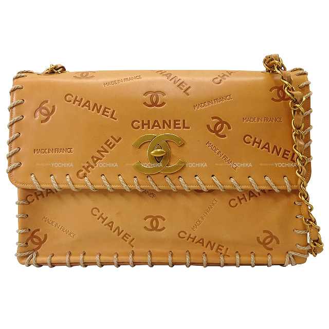 Chanel シャネル デカココマーク ヴィンテージ ロゴ ビッグステッチ チェーンショルダーバッグ キャメル ヌメ革 マットゴールド金具 Saランク 中古