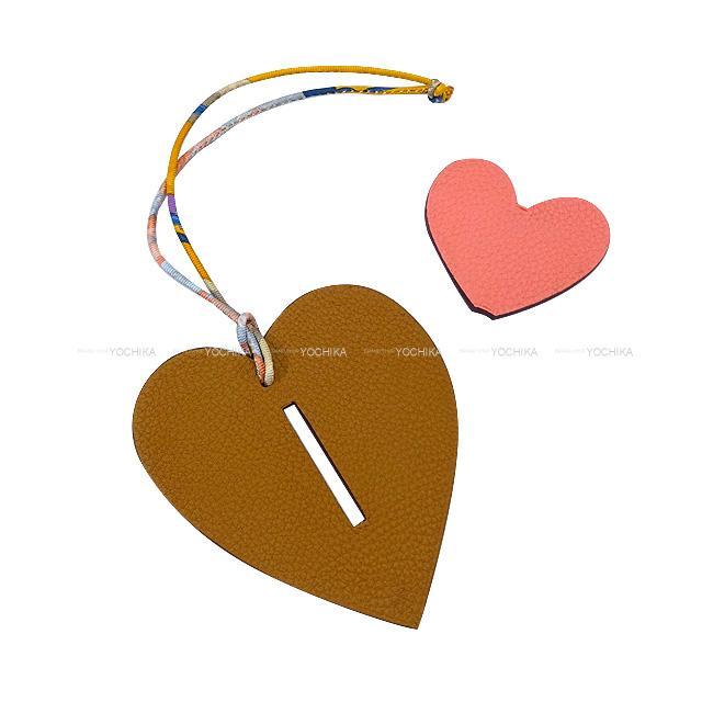 HERMES エルメス バッグチャーム プティアッシュ チャーム "W ハート" トープ/マンゴー エプソン/トゴ 新品