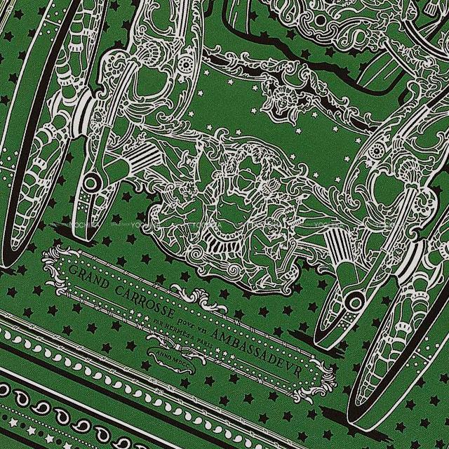 HERMES エルメス バンダナ カレ55 「大使の偉大な運送」 ヴェール/黒/白 シルク100% 新品未使用