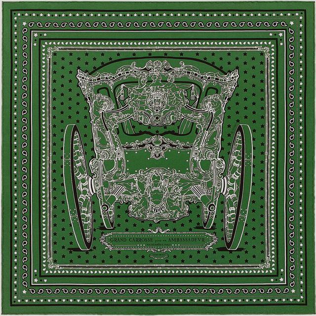 HERMES エルメス バンダナ カレ55 「大使の偉大な運送」 ヴェール/黒/白 シルク100% 新品未使用