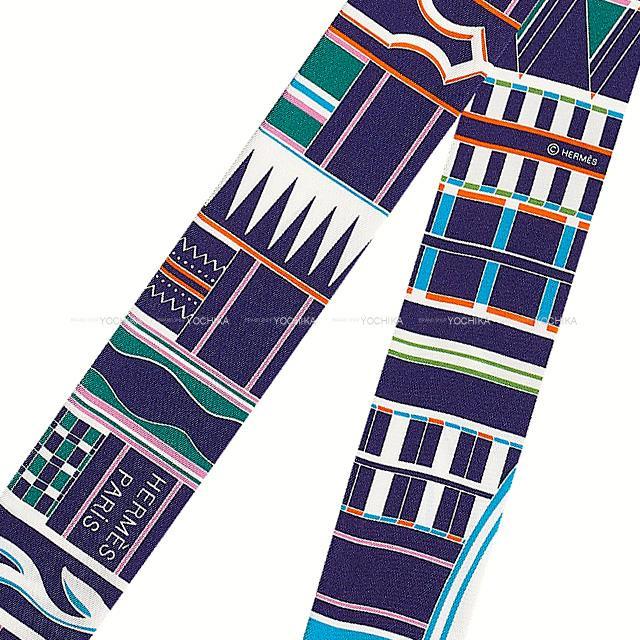 HERMES エルメス ツイリー スカーフ 「ヴォルト・エ・ピルエット」 インディゴ/ローズ/マルチカラー シルク100% 新品