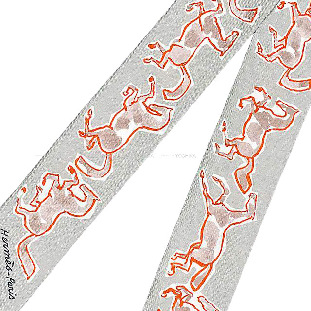HERMES エルメス スカーフ ツイリー 自由の馬 グリスパール/ルージュ  