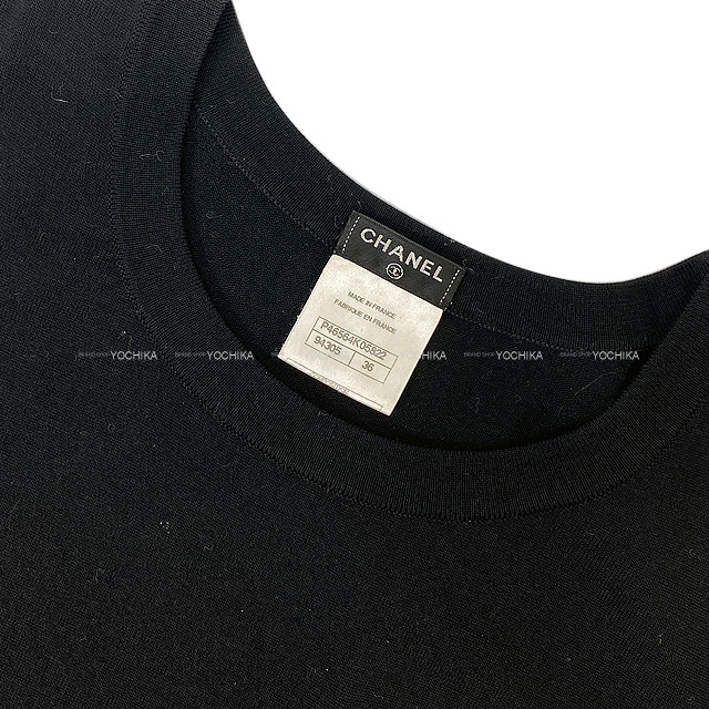 Chanel シャネル ワンピース ココマーク エンブレム ニット 黒 パープル ウール100 36 P 新品同様 中古