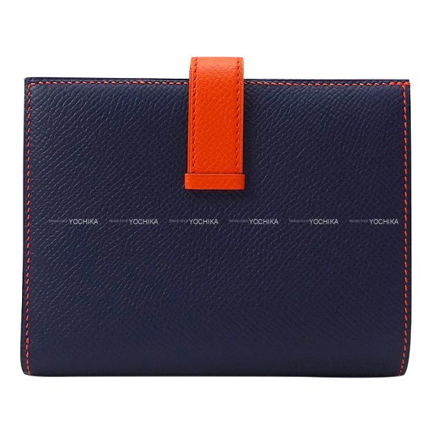 HERMES エルメス 財布 ベアンコンパクト バイカラー ブルーサフィール/カプシーヌ エプソン シルバー金具 新品未使用