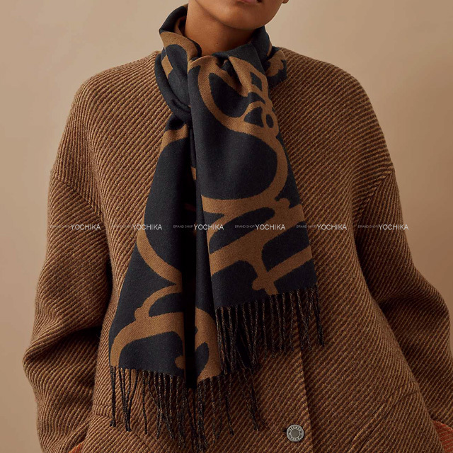 HERMES エルメス マフラー リバーシブル バックル&カマイユ マリン  