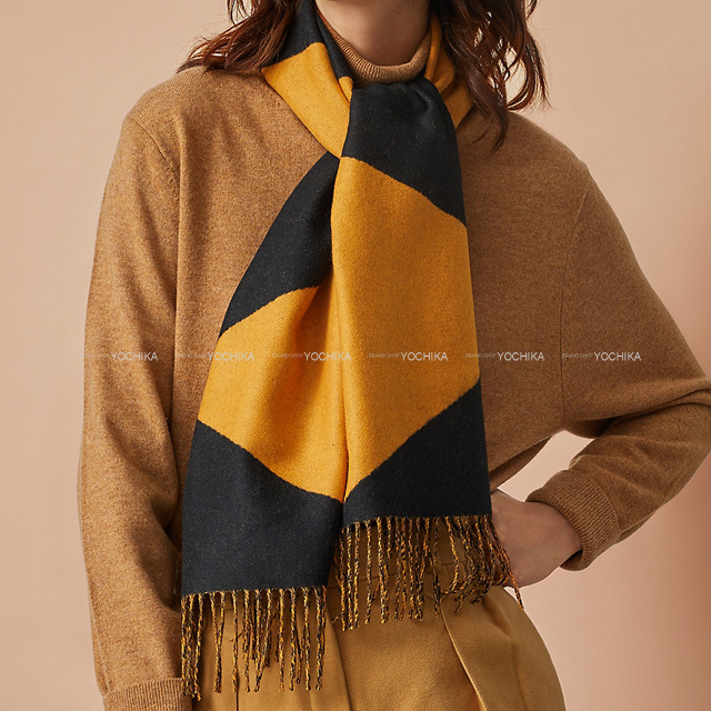 HERMES エルメス マフラー カザック シェヴロン 黒 (ブラック  