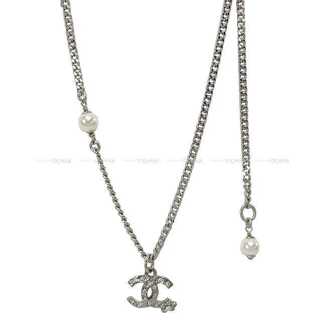 Chanel シャネル ネックレス ラインストーン ココマーク プチパール フラワー ネックレス Ab6918 シルバー シルバー金具 新品 Chanel シャネル ネックレス ラインストーン ココマーク プチパール フラワー ネックレス Ab6918 シルバー シルバー金具 新品