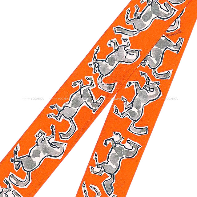 HERMES エルメス スカーフ ツイリー 自由の馬 オレンジ/グリス  