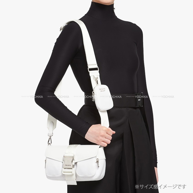 Prada プラダ ショルダーバッグ Renylon マルチポケット ロゴ 白 ホワイト ナイロン ブラッシュドレザー シルバー金具 1bd295 新品未使用