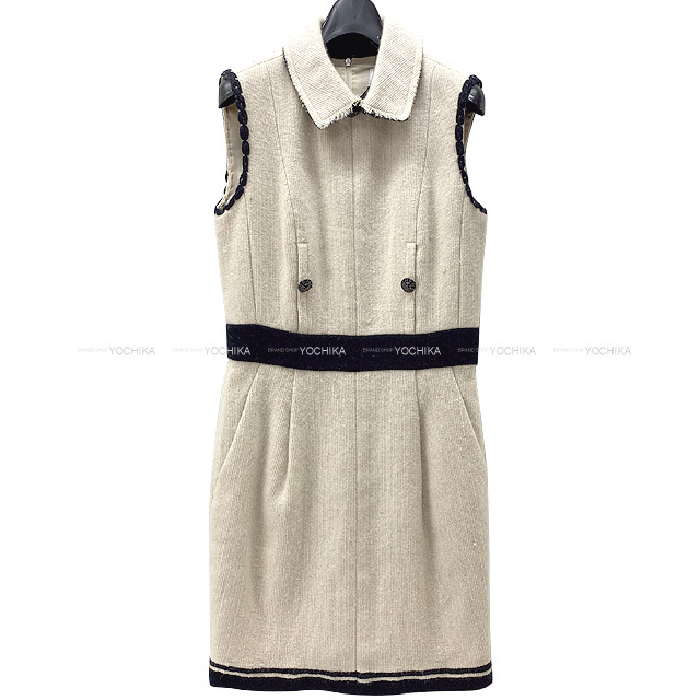 Chanel シャネル ワンピース バイカラー ノースリーブ ココボタン 38 P 新品同様 中古