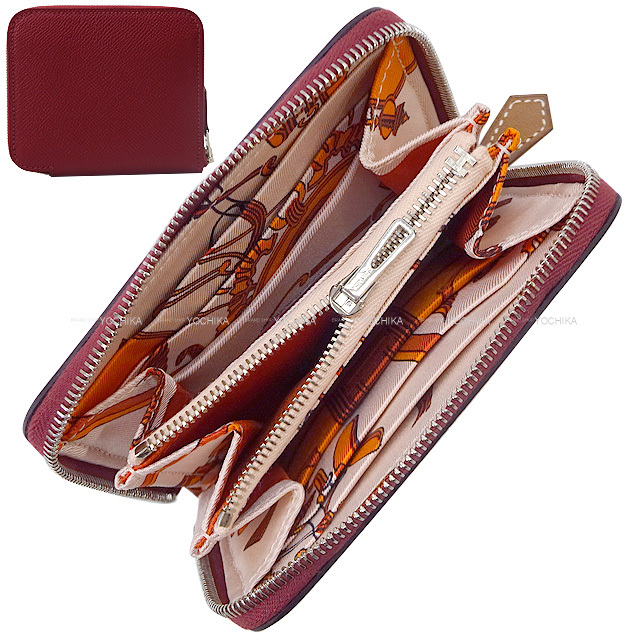ほぼ新品✳︎エルメス  シルクイン✳︎ルージュグレナ HERMES エルメス 二つ折り財布 アザップシルクイン コンパクト エクス