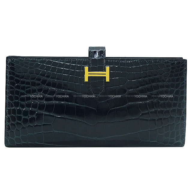 HERMES エルメス 長財布 ベアンスフレ ブルーバルト クロコダイル  
