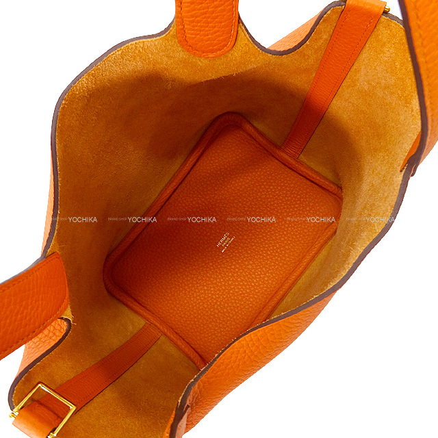 ✨上質✨ハンドバッグ　オレンジ　ワンハンドル　　ゴールド金具 HERMES エルメス ハンドバッグ ピコタンロック 18 PM フーオレンジ