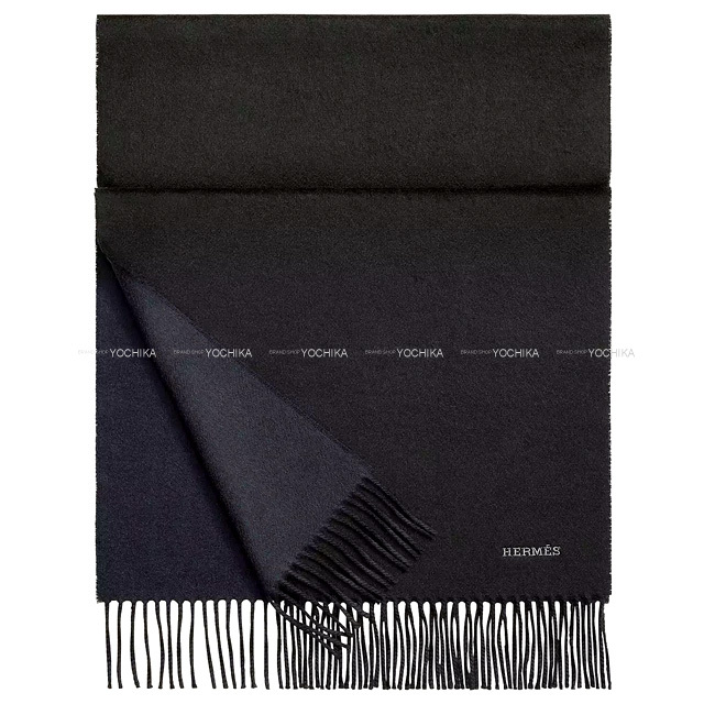 HERMES エルメス マフラー バイカラー レクトヴェルソ 黒 (ブラック  