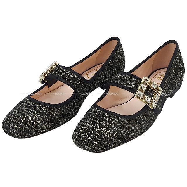 パンプス ロジェヴィヴィエ トレヴィヴィエ ストラス バックル ツイードベビーバレリーナ フラットシューズ ツイード ストラス 38 新品