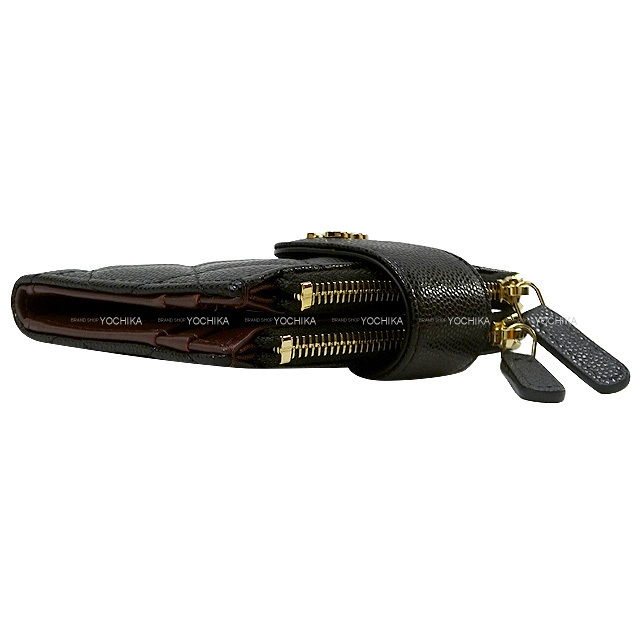 CHANEL シャネル 二つ折り財布 マトラッセ ココマーク クラシック ダブル ジップ コイン&カード コンパクト 黒 (ブラック)/ボルドー グレインドカーフ(キャビアスキン) シャンパンゴールド金具 新品未使用