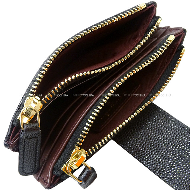 CHANEL シャネル 二つ折り財布 マトラッセ ココマーク クラシック ダブル ジップ コイン&カード コンパクト 黒 (ブラック)/ボルドー グレインドカーフ(キャビアスキン) シャンパンゴールド金具 新品未使用