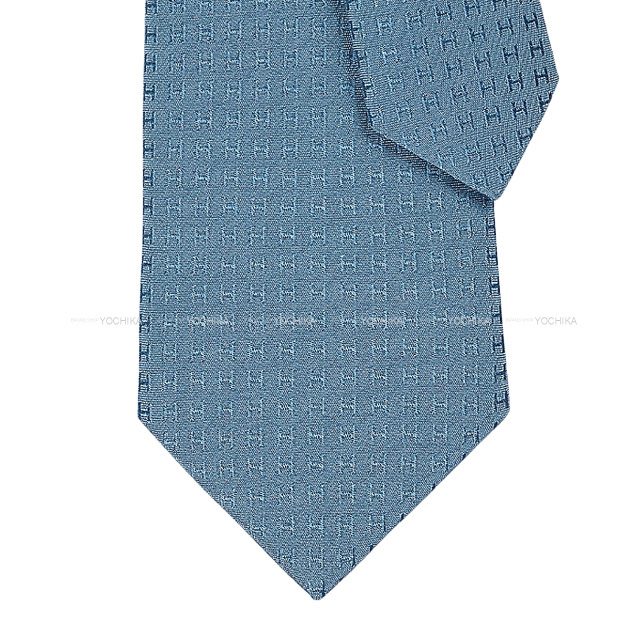 HERMES エルメス ネクタイ Hロゴ FACONNEE H ブルーグリス シルク100  