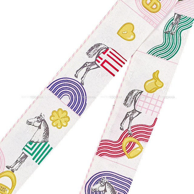 2022年春夏 HERMES エルメス スカーフ ツイリー ガルドローブポップ 白  