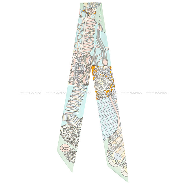 2021年 新作 HERMES エルメス スカーフ ツイリー 杖傘と決闘 シエル/ローズペール/オレンジ シルク100% 新品 上質仕様 HERMES 2021年 ツイリー エルメス その他