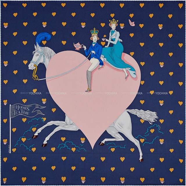 HERMES エルメス スカーフ カレ70 エルメスティータイム マリン/ビュー  