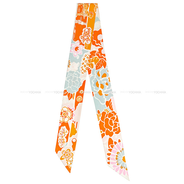 HERMES エルメス スカーフ ツイリー Bingata 紅型 オレンジ/ローズ  