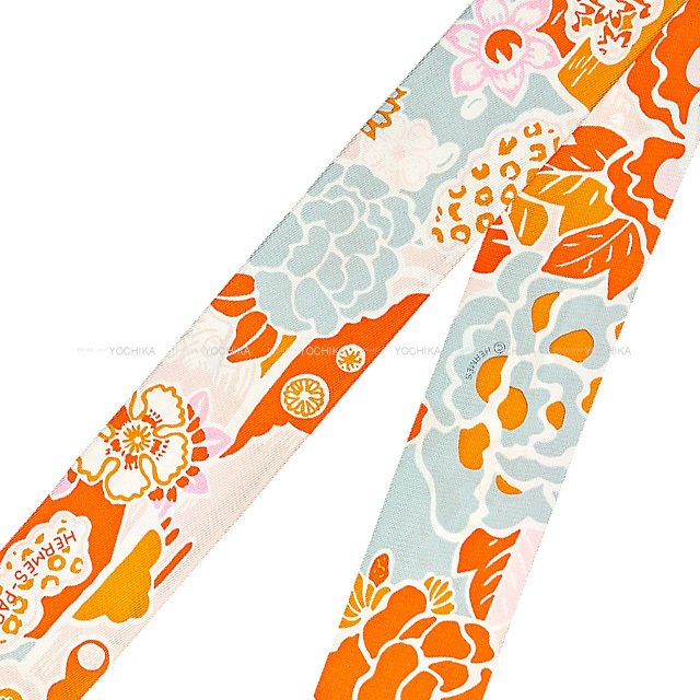 HERMES エルメス スカーフ ツイリー Bingata 紅型 オレンジ/ローズ  