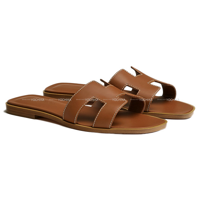 HERMES エルメス サンダル Hモチーフ Oran オラン ゴールド カーフ 38 新品 