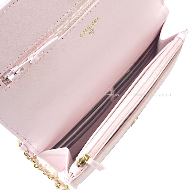 2022年 春夏新作 CHANEL シャネル チェーンウォレット(WOC) マトラッセ ココマーク パールチェーンウォレット ベビーピンク ラムスキン シャンパンゴールド金具 AP2579 新品
